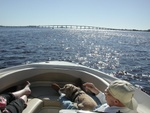 Gramps & Mom stretch out while we head toward the Cape Coral Bridge (we went to Gulf Harbour to get gas).