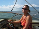 Uh oh!  Melissa's at the helm now - watch out!  Up goes the volume, as Mr. Brownstone plays!