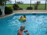 After every good boating trip, it's best to cool off with a swim.  Here's daddy & Paige-E...