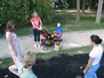 Aerial view - the Mommies (& Meg!) talking while Char & the kids play.