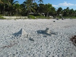 A couple of sand sculptures - a pyramid and sphinx.