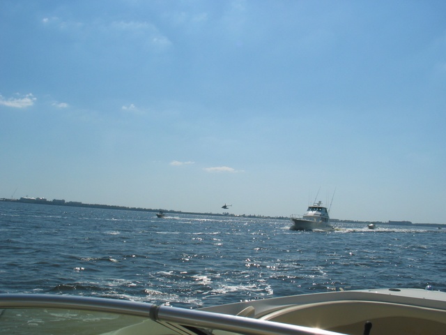 As we boated out to the Gulf, the BoatPix.com helicopter flew low taking photos of the boats, and us.