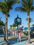 Gramma stands under the clock in Times Square, Fort Myers Beach.