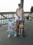 Here we are on the Fort Myers Beach pier, there used to be benchs here (pre-hurricanes this summer).  We noticed quite a bit of the wood railing was rebuilt on the pier.  This pier was about 10 miles from the dangerous eye-wall during Hurricane Charley.