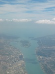 The mouth of the river opening up into Lake St. Clair, you can see downtown Detroit middle-bottom on the left.