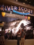 After Cold Water Quest, Adam & Kate stand at the entrance of River Scout - the freshwater exhibit.