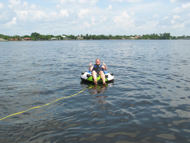 After the beach scene, we picked up Taylor, put the Raptor Blaster to sleep for the day -- and did some old-style tubing!  Taylor gives us the thumbs up!