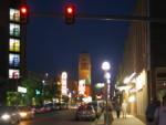 A look at the University of Michigan Bell Tower beyond the State Theatre.