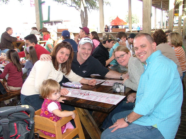 Here we are at "Riscky's Bar B Q!"  It's Chris, Andrew, Mel, Charly and Audra in the front. :)