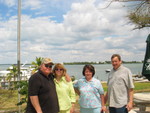 Group shot looking north over the small cove where all of the boats are docked.