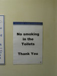 You might be able to smoke *around* the actual toilet, just don't smoke in one. :)