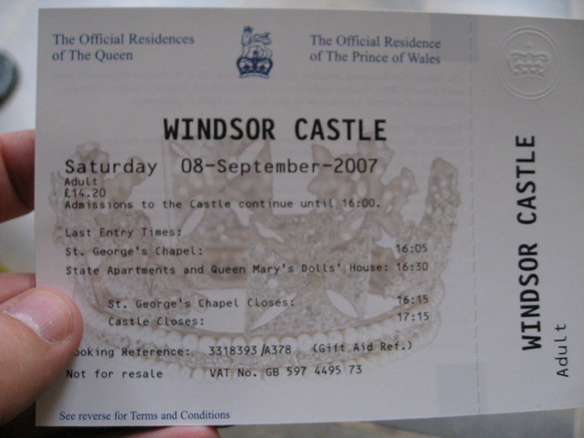 Windsor Castle admission ticket.