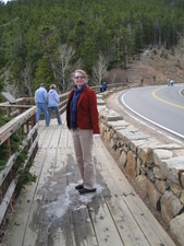 Melanie stands on snow -- something we both haven't seen in while!