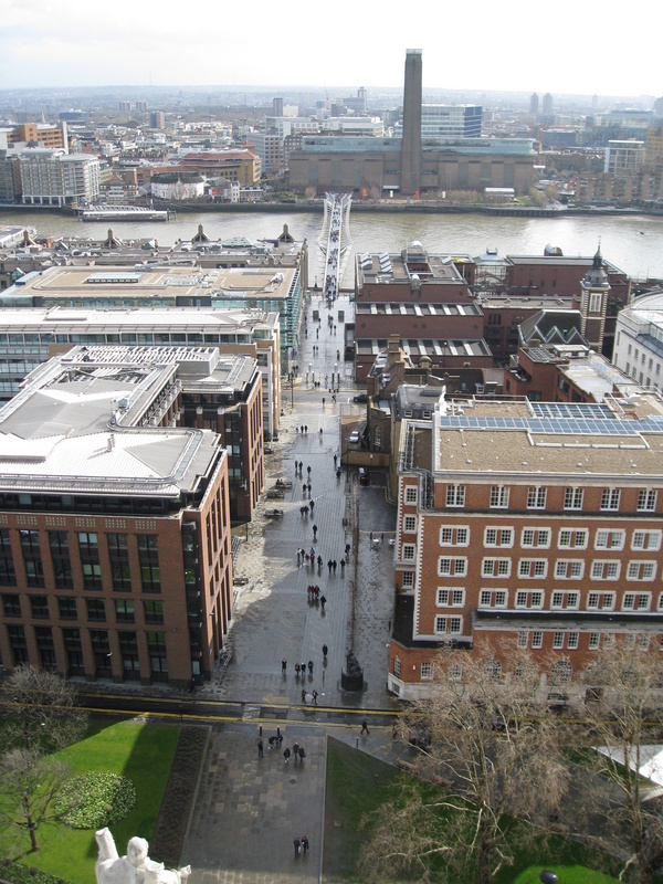 A view of the Millenium Bridge and Tate Modern Museum from the Stone Gallery.