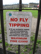 No fly tipping! ;)  Is that like cow tipping?  Nope, it's the British term for dumping waste.