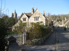 This view shows you the medieval church (back left), and downtown to the right, along with a residence in the center.