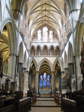 A very well lit shot of the front of the Cathedral.