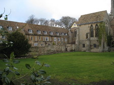 A cool yard within some interesting buildings.