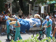 As we finished eating, the beds for the bed race came down Duval Street in a little parade.  The parade didn't start until 3pm.