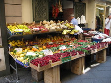 Downtown Sorrento, fruit stand.  Those are cherries in front. ;)