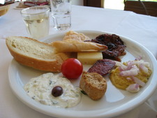 A sample of food in Santorini at the Pyrgos Tavern at the end of our tour.