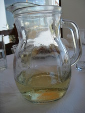 A white wine made locally on Santorini (good!)