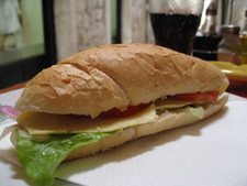 An absolutely delicious proscuitto (ham) and cheese sandwich at Darwin in Dubrovnik, Croatia.  The bread was perfect! ;)