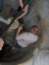 I kept going to the top; here's a view down from the top.  Like St. Paul's Cathedral in London, it was tight getting to the very top.