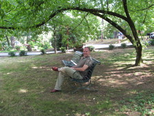 Mel took this photo of me chilling on the grounds of the farmhouse.