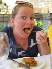 Melanie enjoys some delicious baklava!