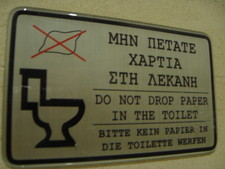 The Greek's really want you to keep your toilet paper separate from the toilet water!  Interesting...