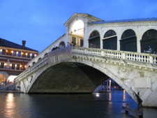 The Rialto Bridge at night.