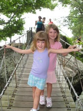 Ah, no problem, Josie & Paige pose after a successful crossing of the Swing-A-Long bridge!