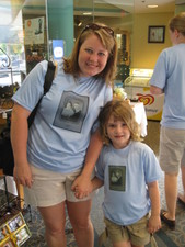 Being from Linda's branch of the Mean's family -- Amy, Josie and Mel (in back) wear the light blue Mean's Family Reunion shirt.