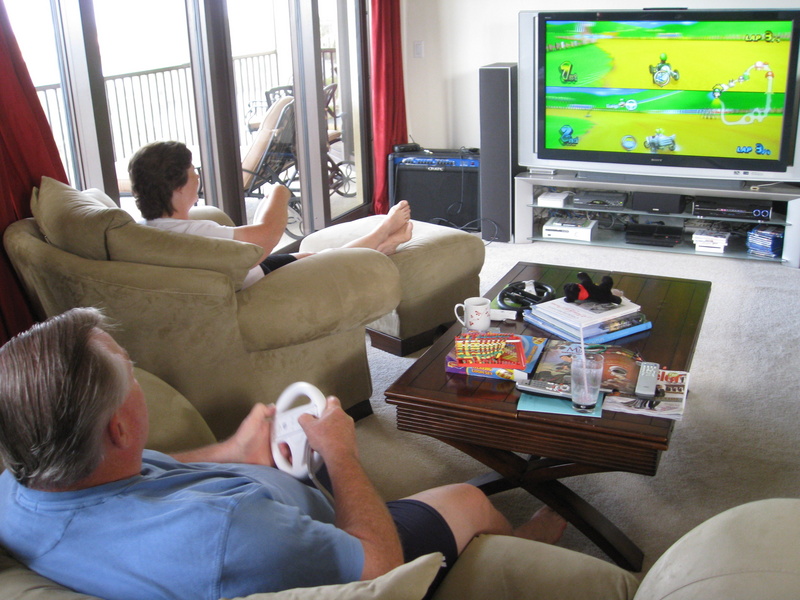 Grandma Linda & Grandpa Doug enjoy a rousing Mario Kart!