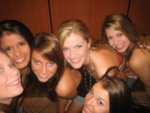 van, daisy, bre, me, lauren, and court in the elevator