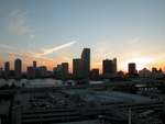 Miami skyline at dusk from the ship.